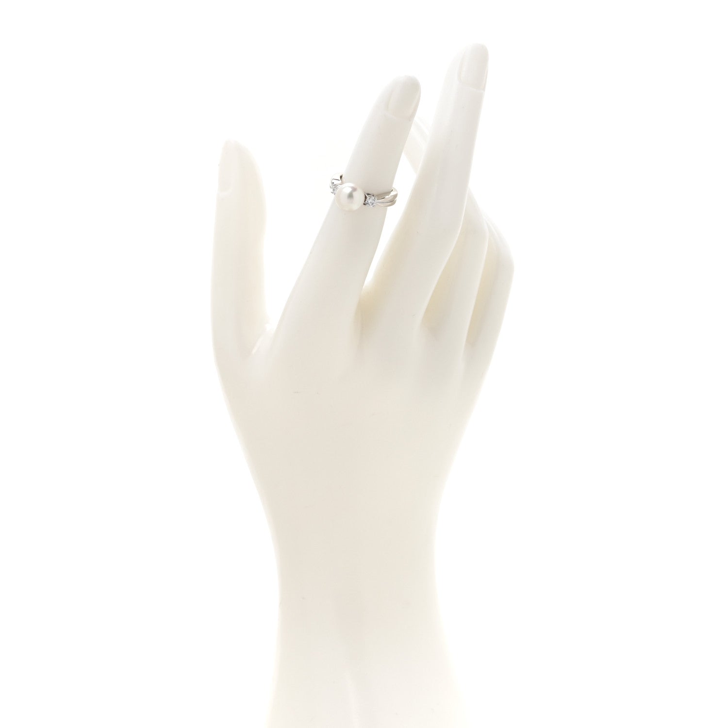 Mikimoto 18K White Gold Diamond Akoya Cultured Pearl 8mm Ring 46 3.75 2 of 5