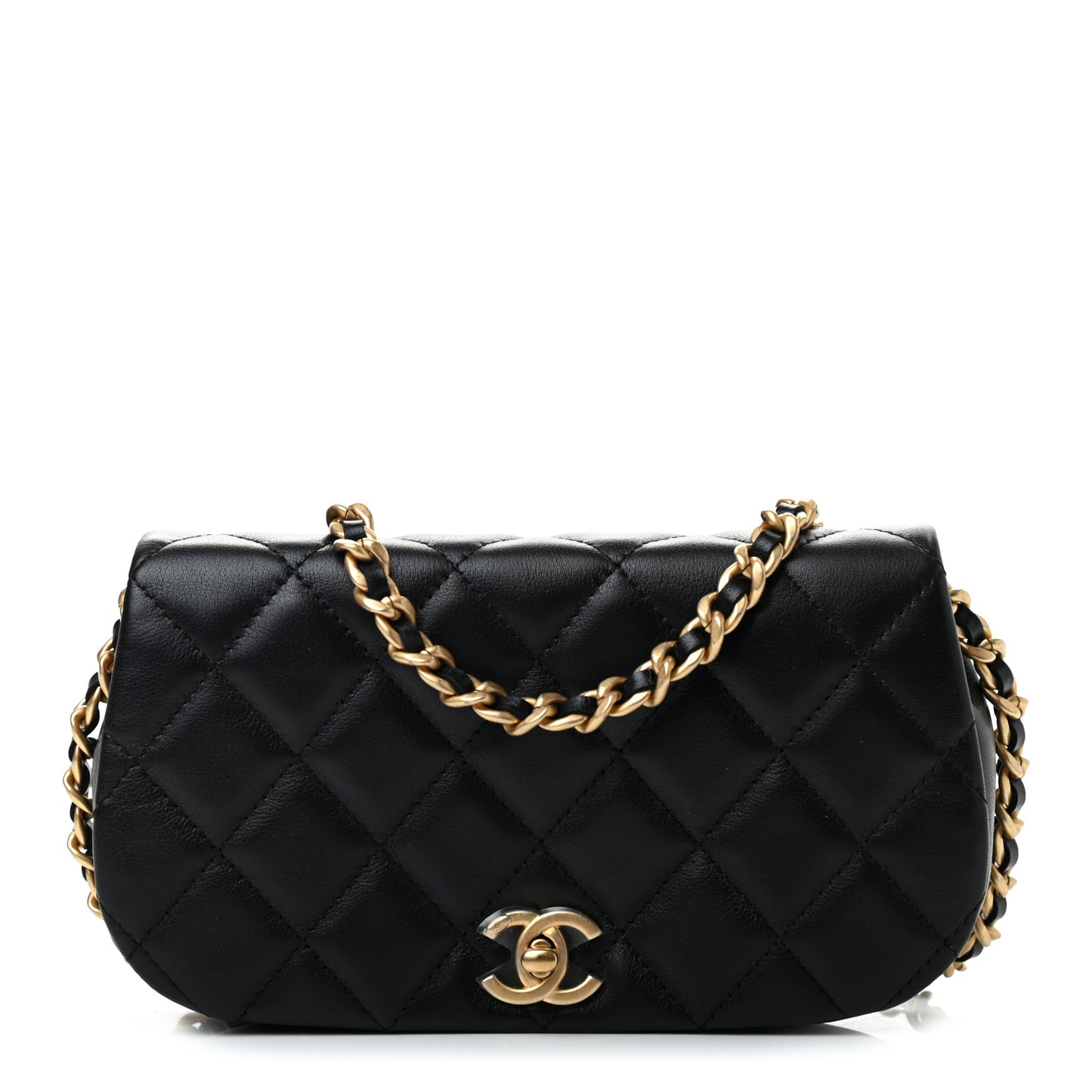Calfskin Quilted Coco Mail Clutch With Chain Black