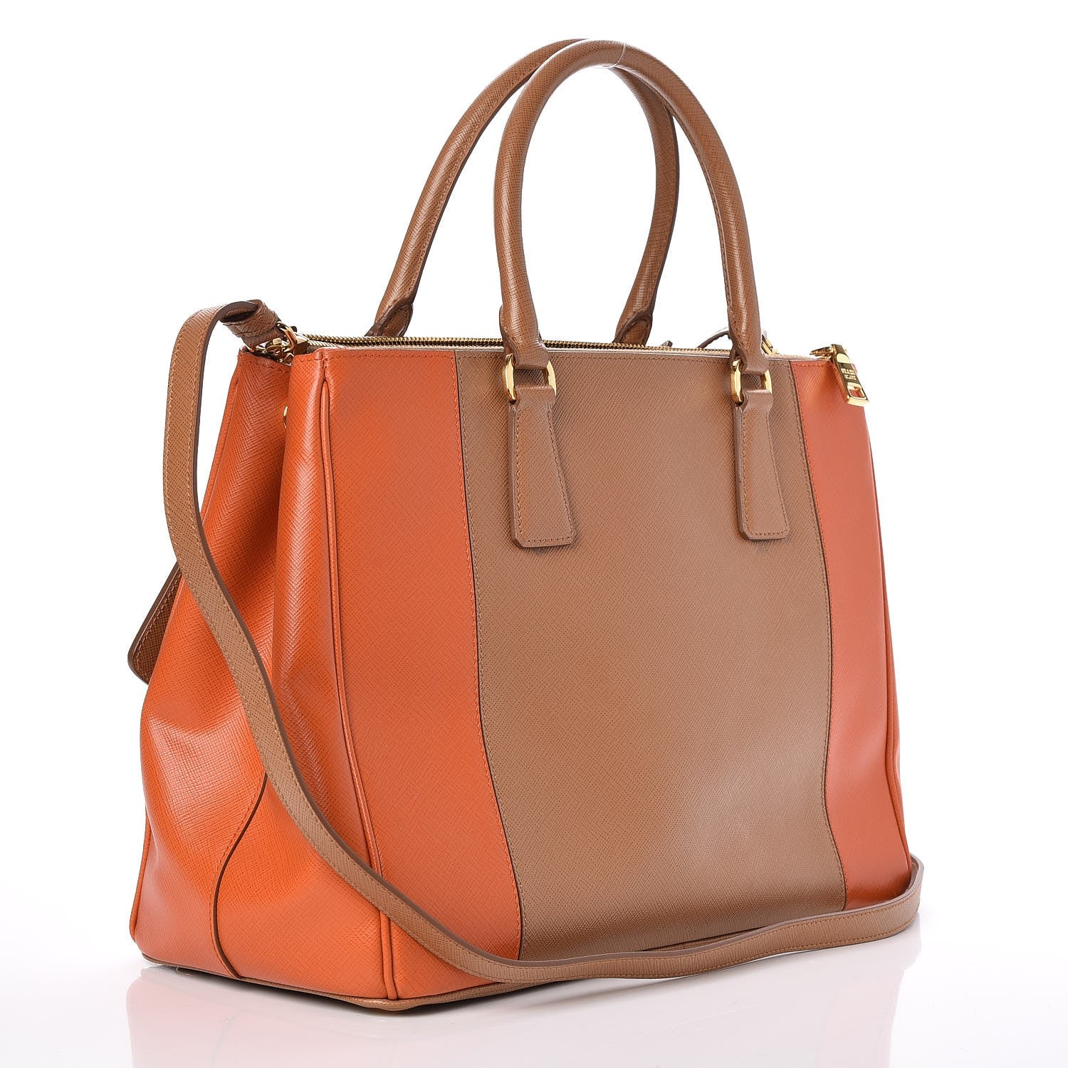 Prada Saffiano Lux Colorblock Medium Galleria Double Zip Tote Caramel Papaya 4 of 4