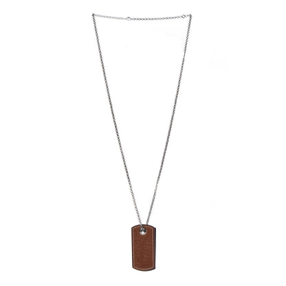 Hermes Palladium Natural Barenia Dog Tag Long Necklace Fauve 3 of 7