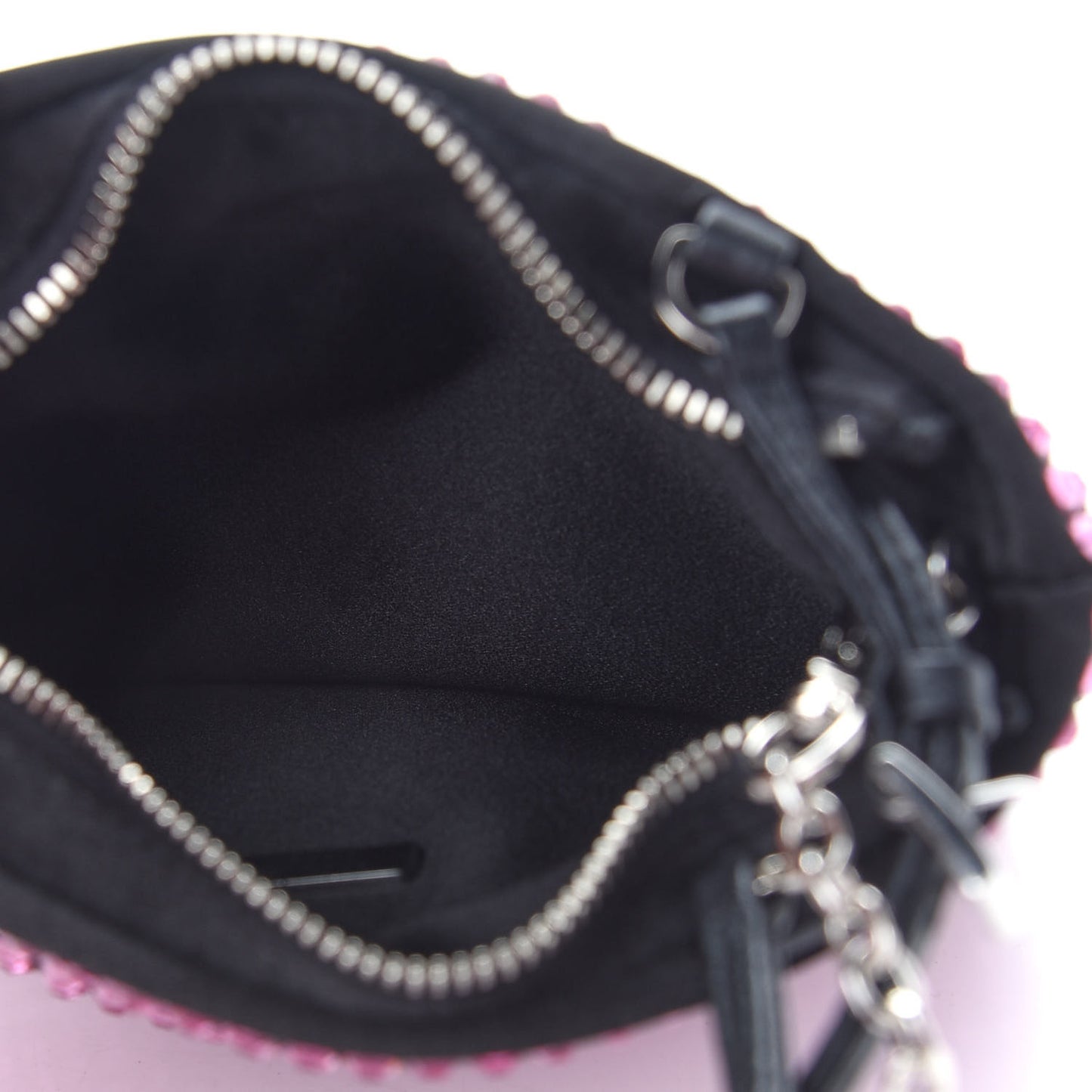 Satin Crystal Metal Triangle Logo Chain Crossbody Handbag Rosa