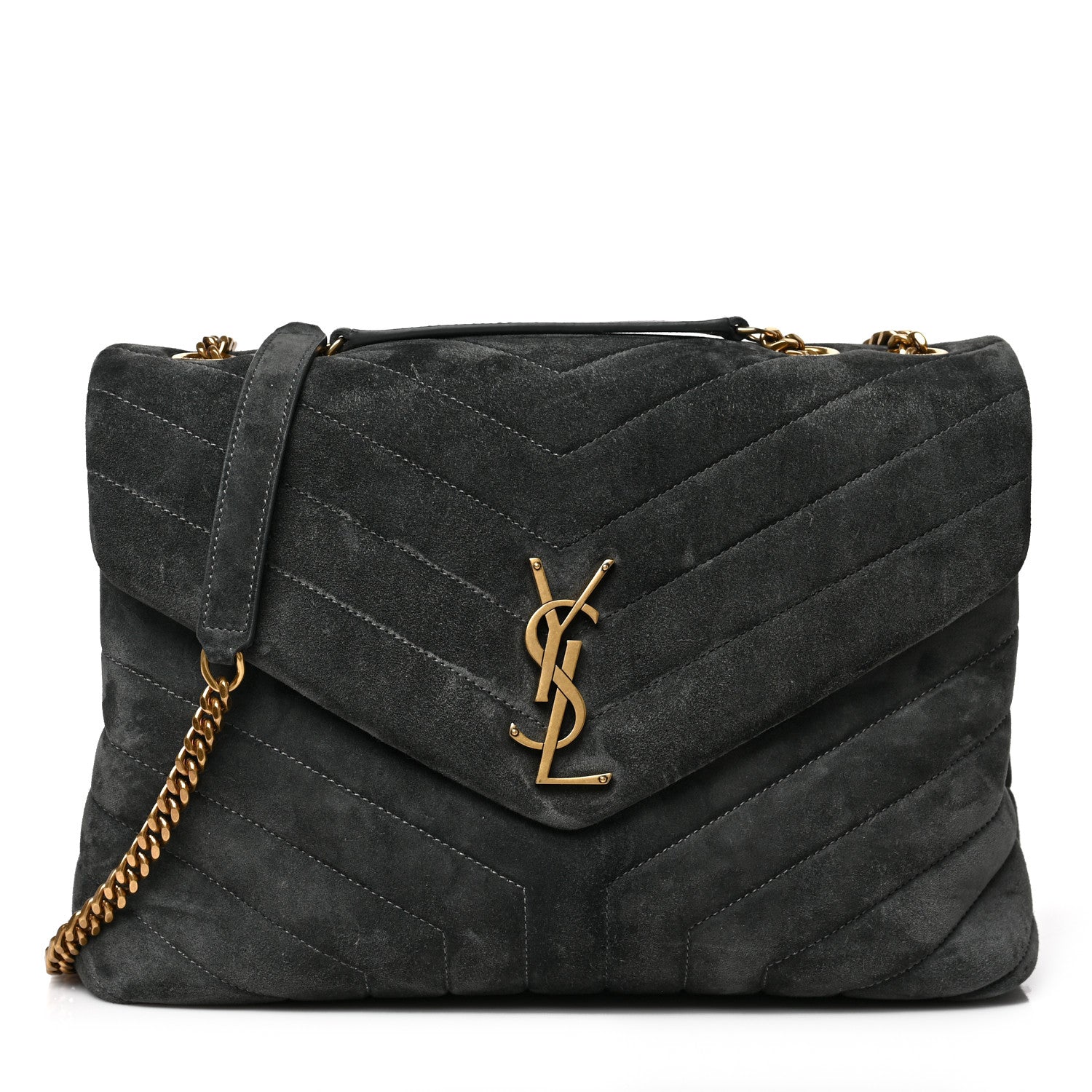 Saint Laurent Suede Y Quilted Monogram Medium Loulou Chain Satchel Storm 1 of 8