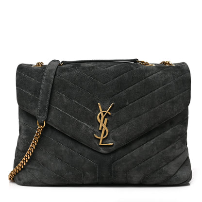 Saint Laurent Suede Y Quilted Monogram Medium Loulou Chain Satchel Storm 1 of 8