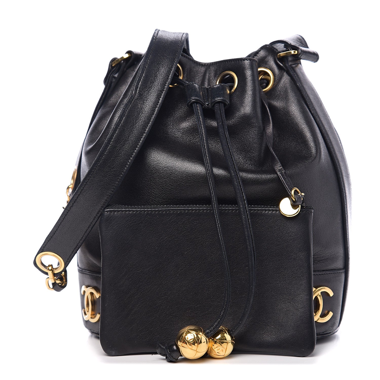 Chanel Lambskin CC Drawstring Shoulder Bag Black 1 of 11