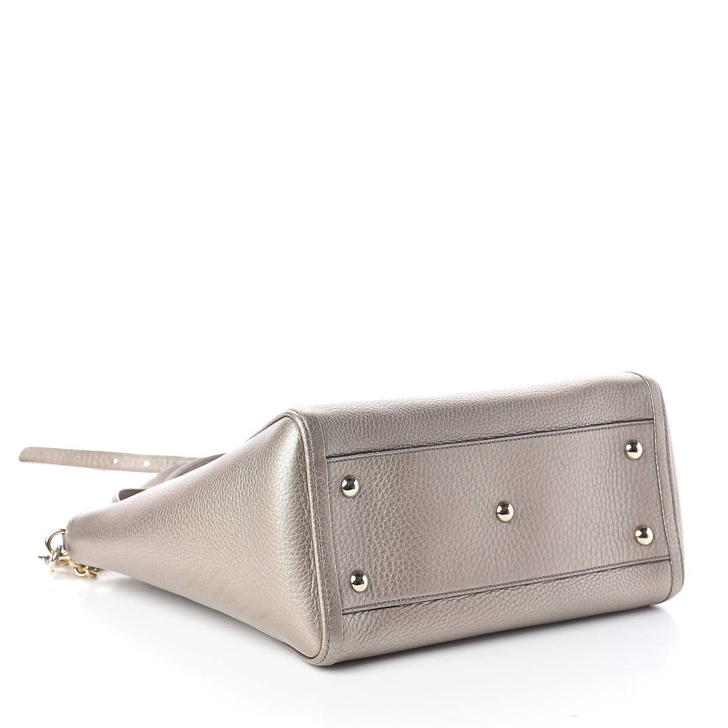 Gucci Metallic Pebbled Calfskin Small Soho Top Handle Bag Golden Beige 4 of 9