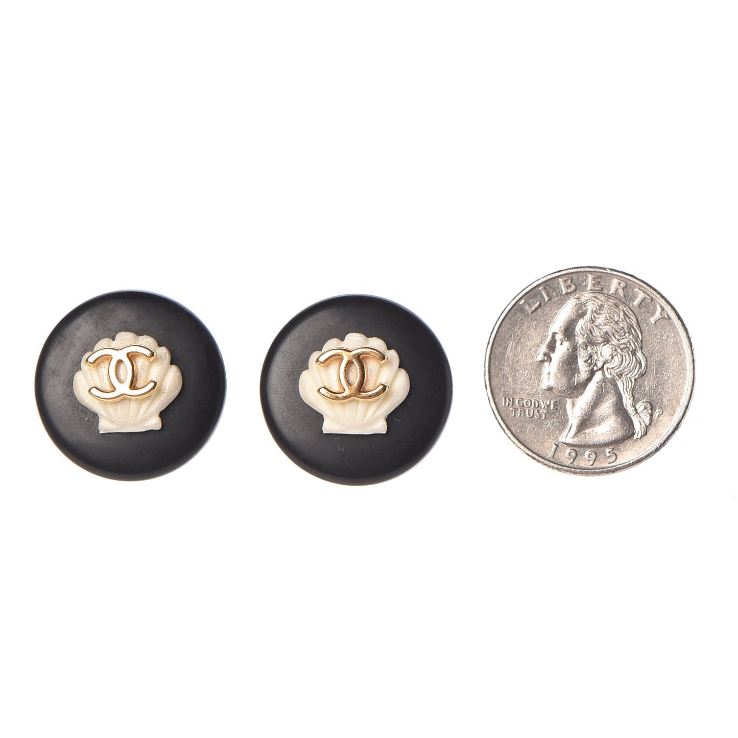 Resin CC Shell Clip On Earrings Black White