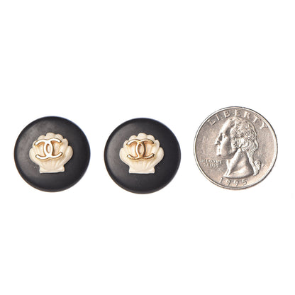 Chanel Resin CC Shell Clip On Earrings Black White 2 of 4
