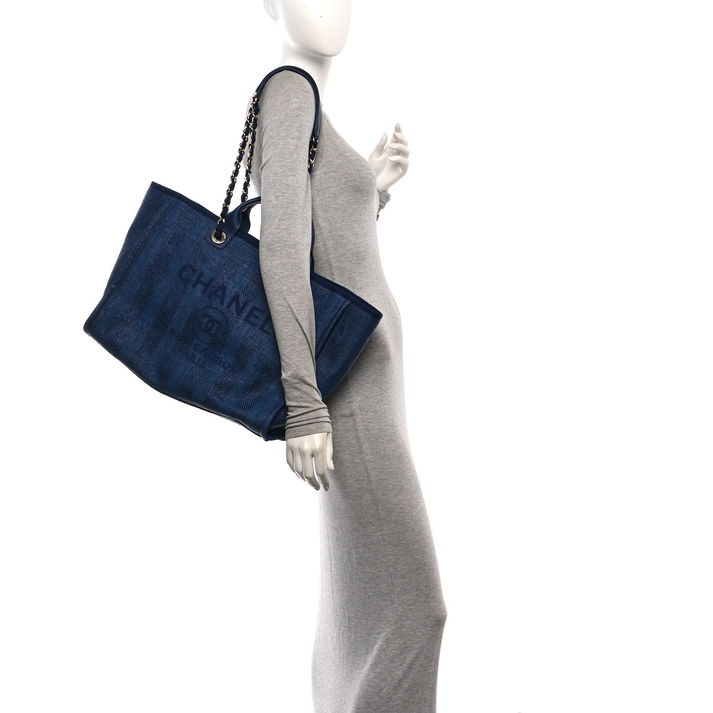 Mixed Fibers Striped Medium Deauville Tote Navy Blue