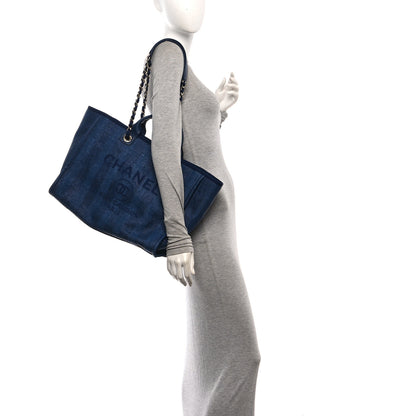 Chanel Mixed Fibers Striped Medium Deauville Tote Navy Blue 2 of 10