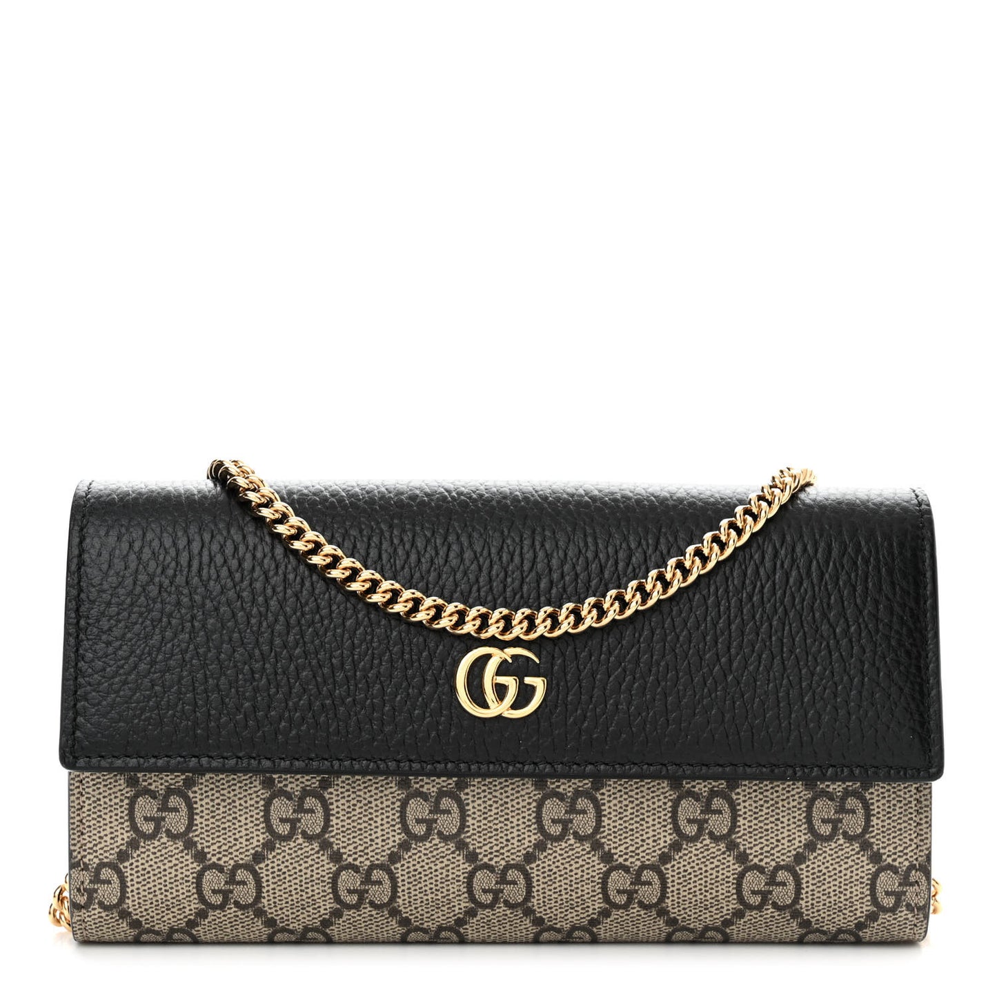 Dollar Calfskin GG Supreme Monogram Petite GG Marmont Wallet Chain Bag Black Beige Ebony