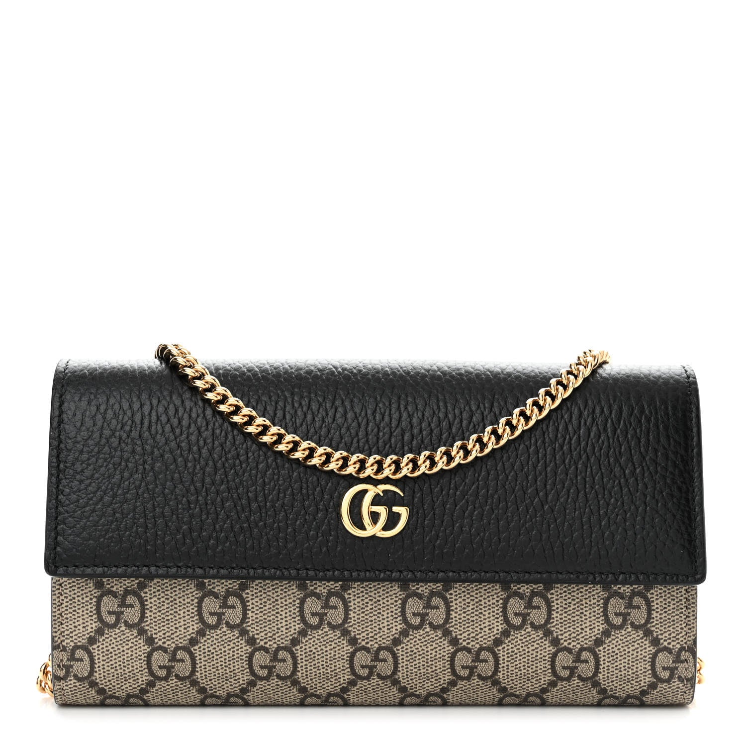 Gucci Dollar Calfskin GG Supreme Monogram Petite GG Marmont Wallet Chain Bag Black Beige Ebony 1 of 13