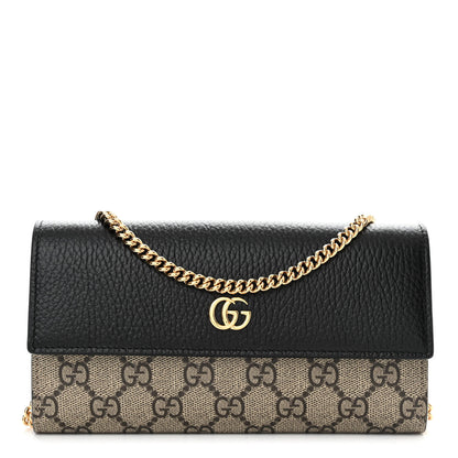 Gucci Dollar Calfskin GG Supreme Monogram Petite GG Marmont Wallet Chain Bag Black Beige Ebony 1 of 13