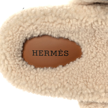 Hermes Suede Goatskin Woolskin Womens Chypre Sandals 36 Brun Fume Ecru 7 of 8