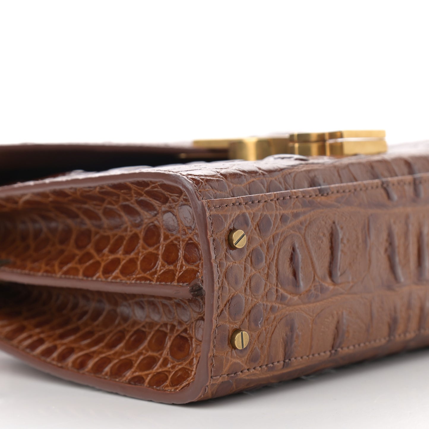 Calfskin Crocodile Embossed Mini Classic Monogram Cassandra Top Handle Brown