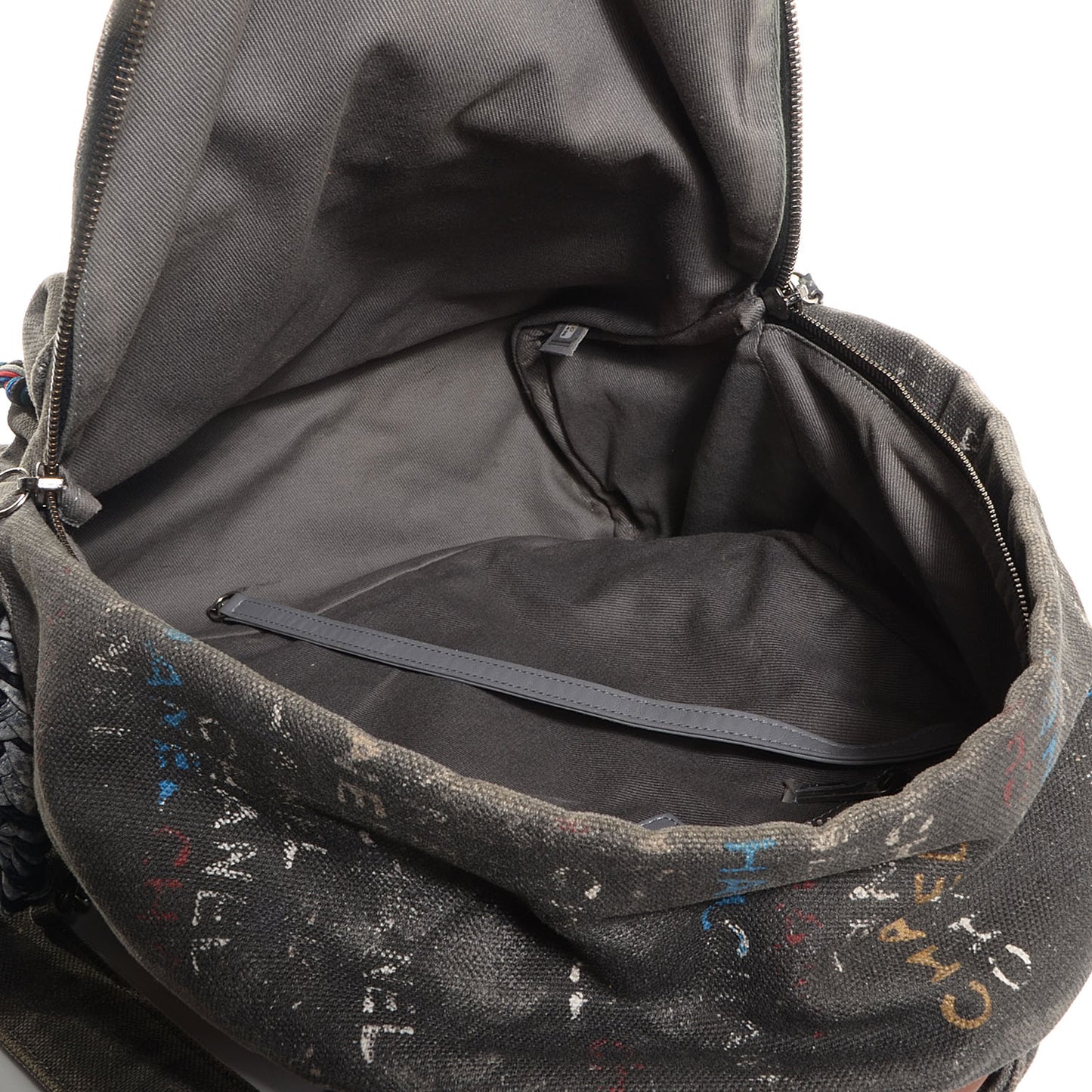 Graffiti Printed Canvas Medium Backpack Grey