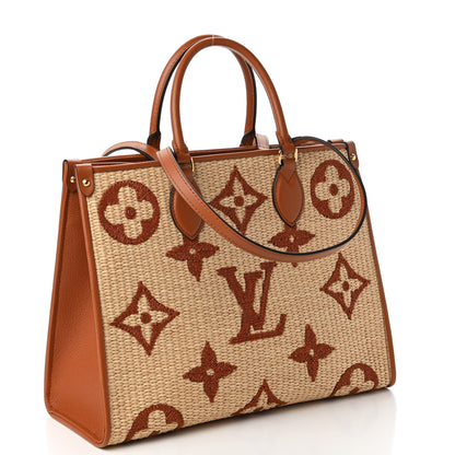 Louis Vuitton Raffia Calfskin Monogram Giant Onthego MM Tan 3 of 11