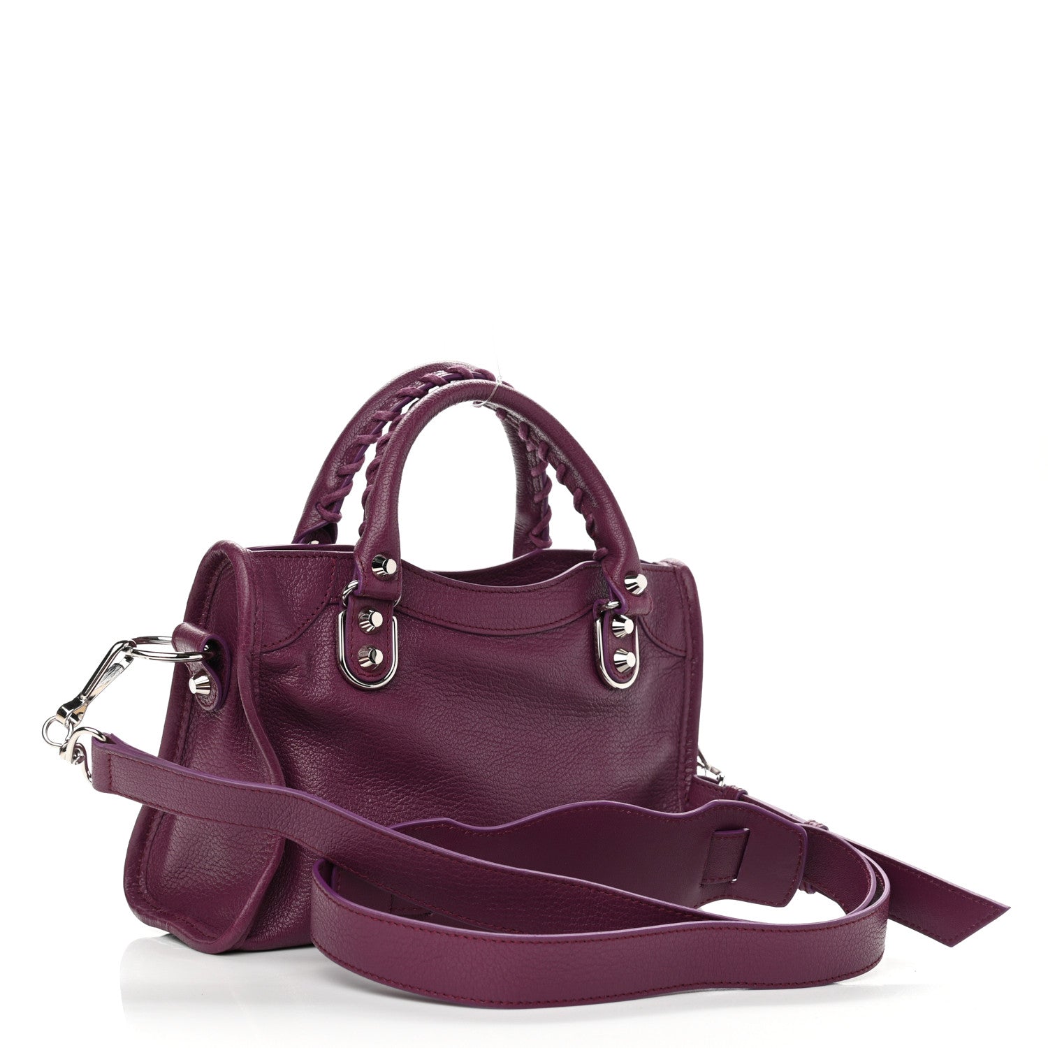 Balenciaga Chevre Silver Metallic Edge Hardware Mini City Violet Prune 3 of 11