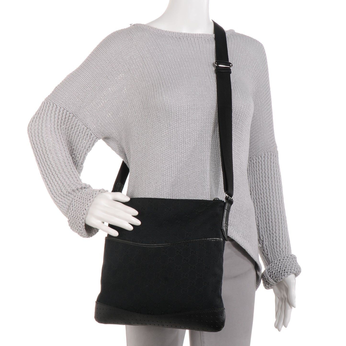 Monogram Calfskin Perforated Medium Flat Messenger Bag Black