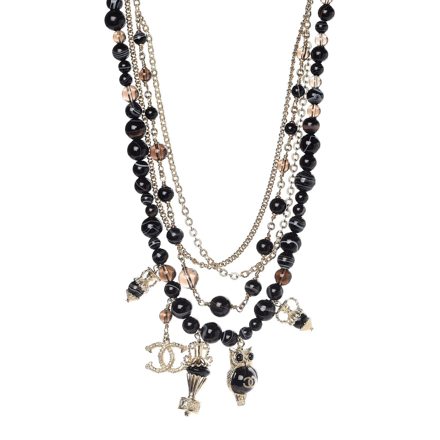 Chanel Multi Strand CC Short Necklace Black Gold 1 of 5