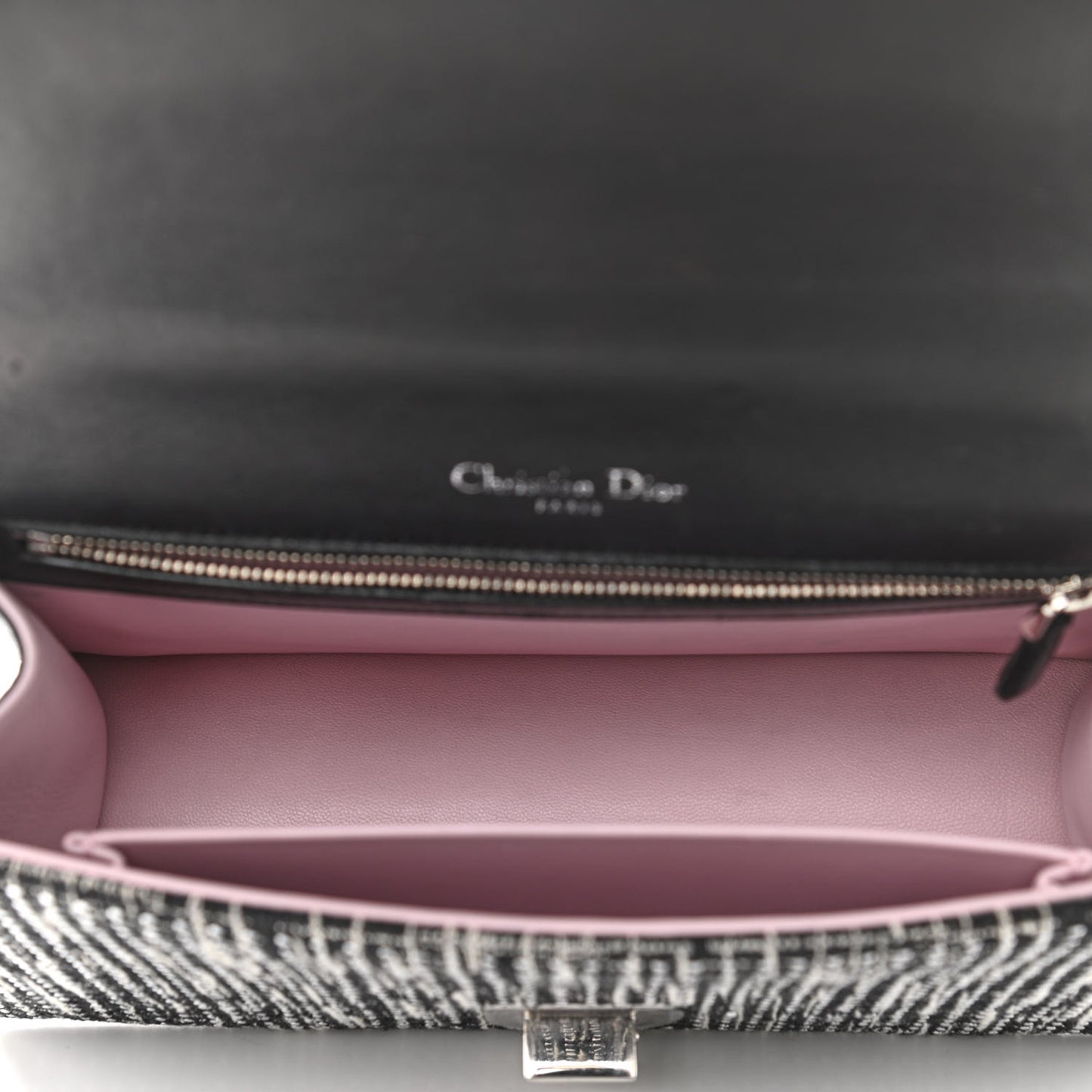 Tweed Embellished Diorama Flap Bag Black White
