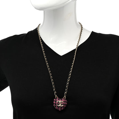 Chanel Lambskin Tweed CC Locket Pendant Necklace Black Pink Gold 2 of 7