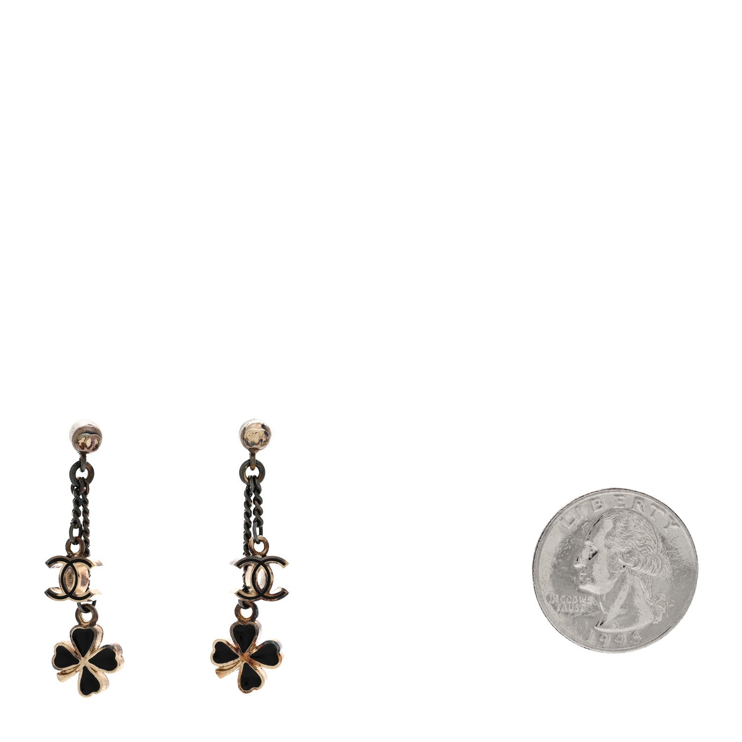 Chanel Enamel CC Clover Drop Earrings Black Gold 2 of 5