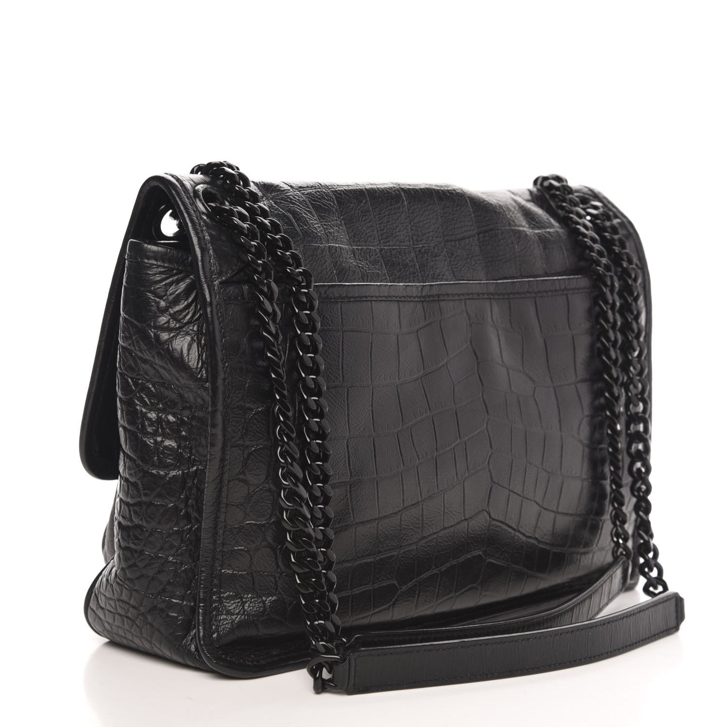 Crocodile Embossed Lambskin Monogram Medium Niki Chain Satchel Black