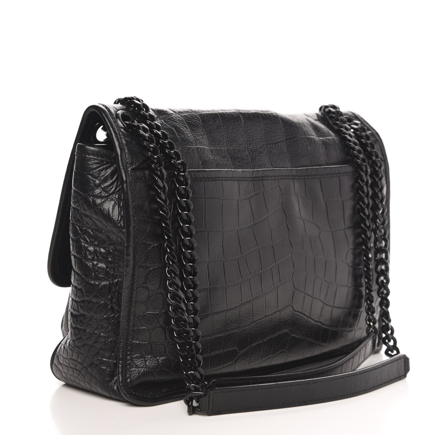 Saint Laurent Crocodile Embossed Lambskin Monogram Medium Niki Chain Satchel Black 3 of 10