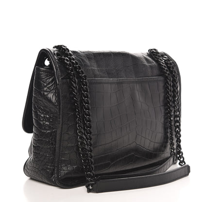 Saint Laurent Crocodile Embossed Lambskin Monogram Medium Niki Chain Satchel Black 3 of 10