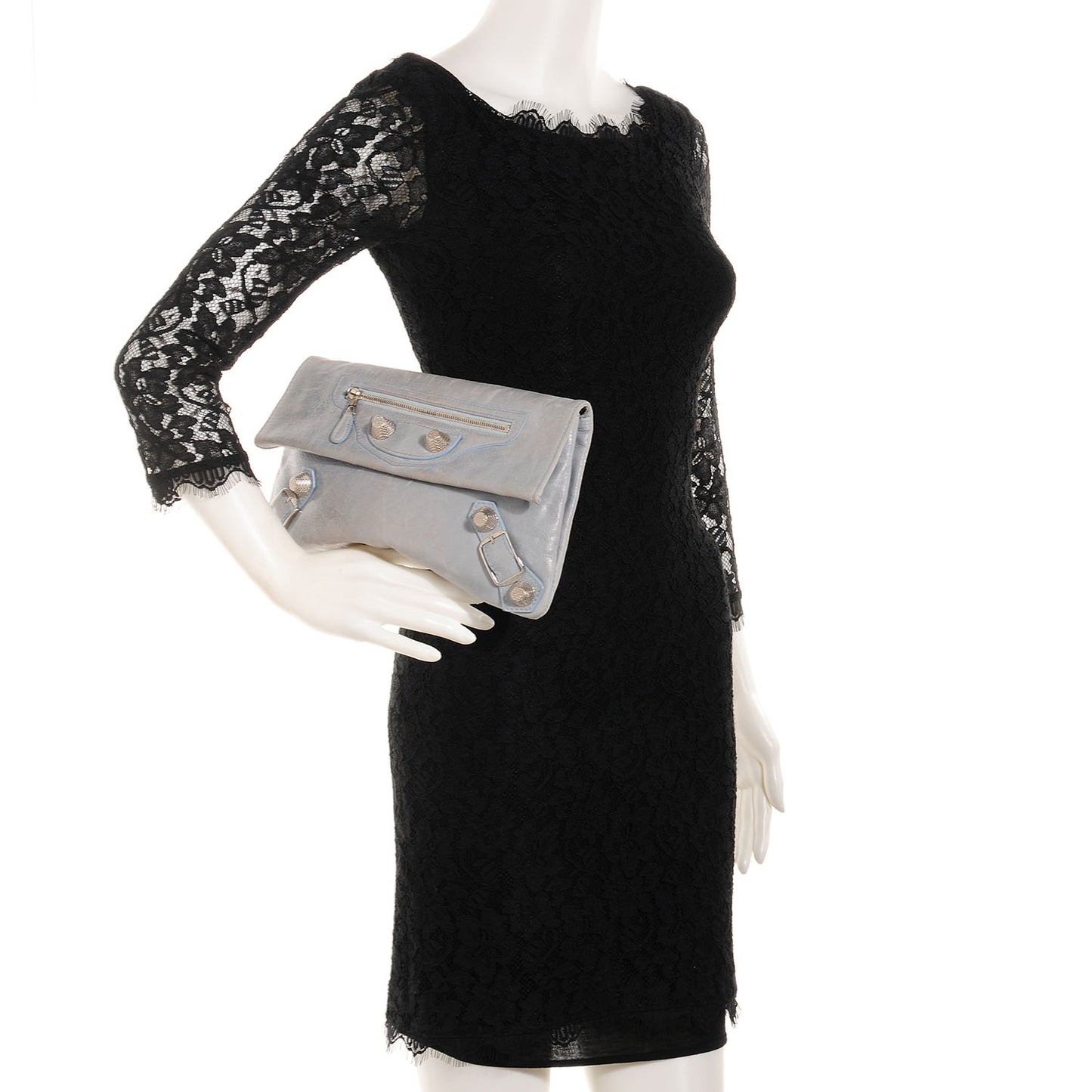 Agneau Giant 21 Silver Hardware Envelope Clutch Sky Blue