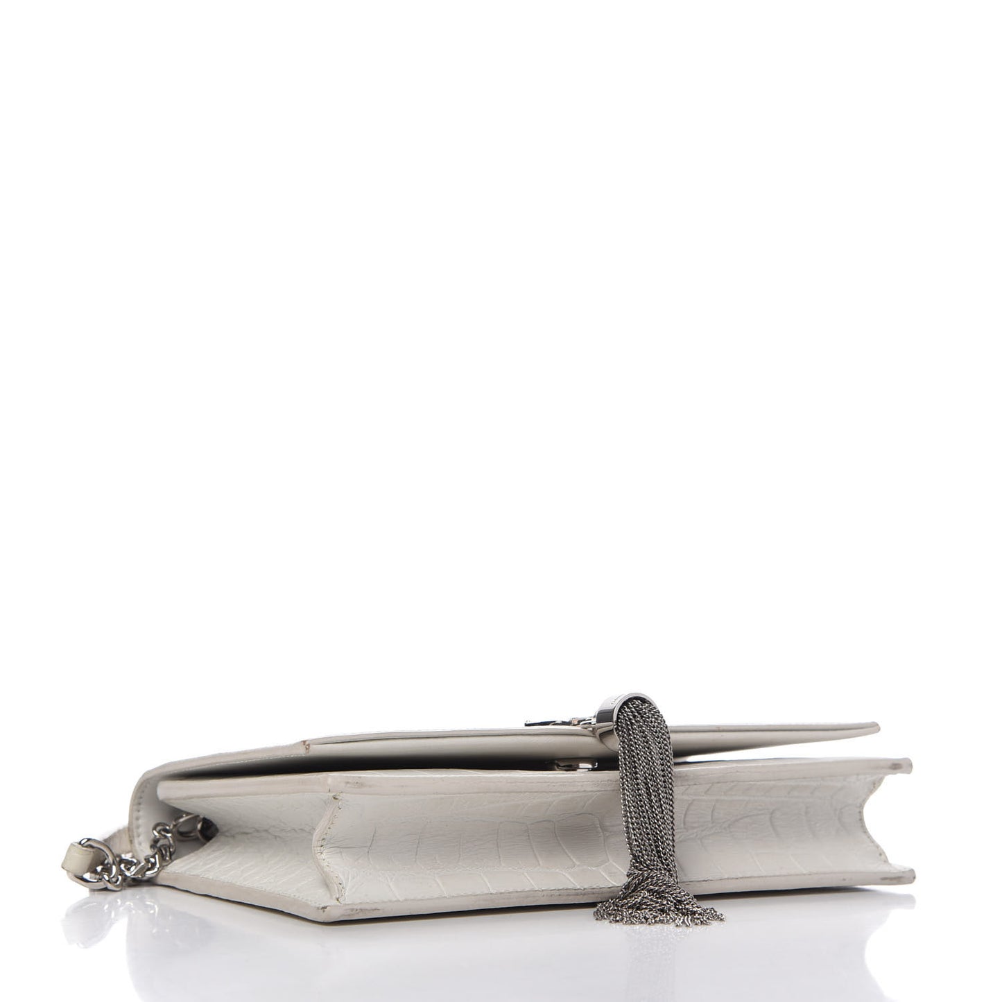 Calfskin Crocodile Embossed Kate Monogram Tassel Chain Wallet Crema Soft