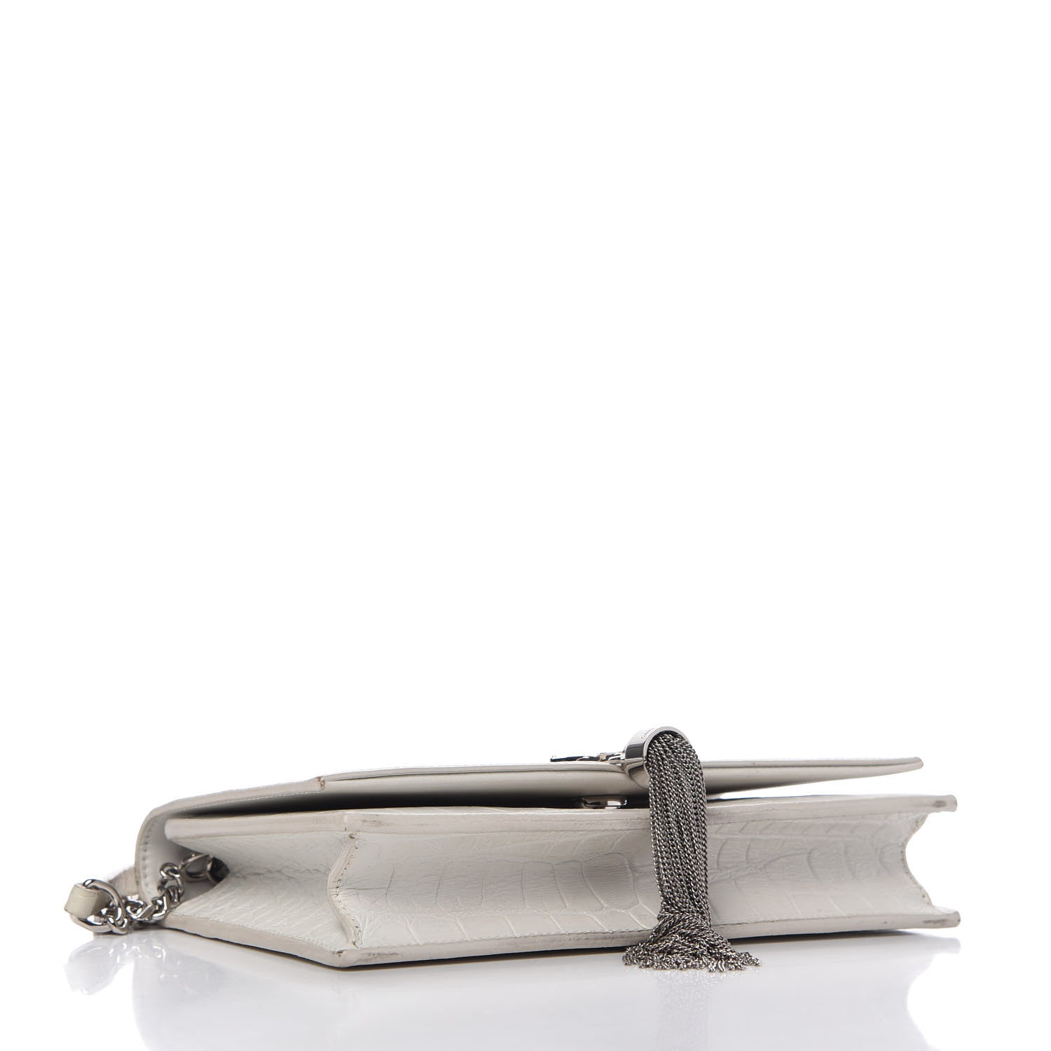 Saint Laurent Calfskin Crocodile Embossed Kate Monogram Tassel Chain Wallet Crema Soft 4 of 9