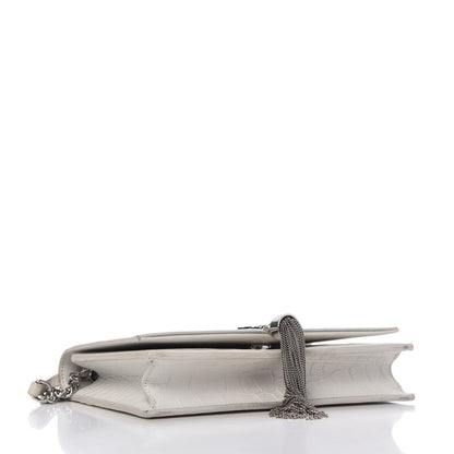 Saint Laurent Calfskin Crocodile Embossed Kate Monogram Tassel Chain Wallet Crema Soft 4 of 9