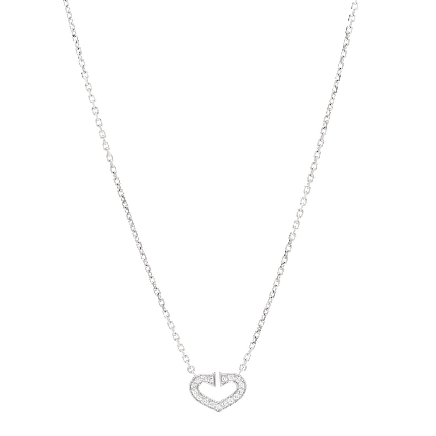 18K White Gold Diamond Small Hearts and Symbols Pendant Necklace