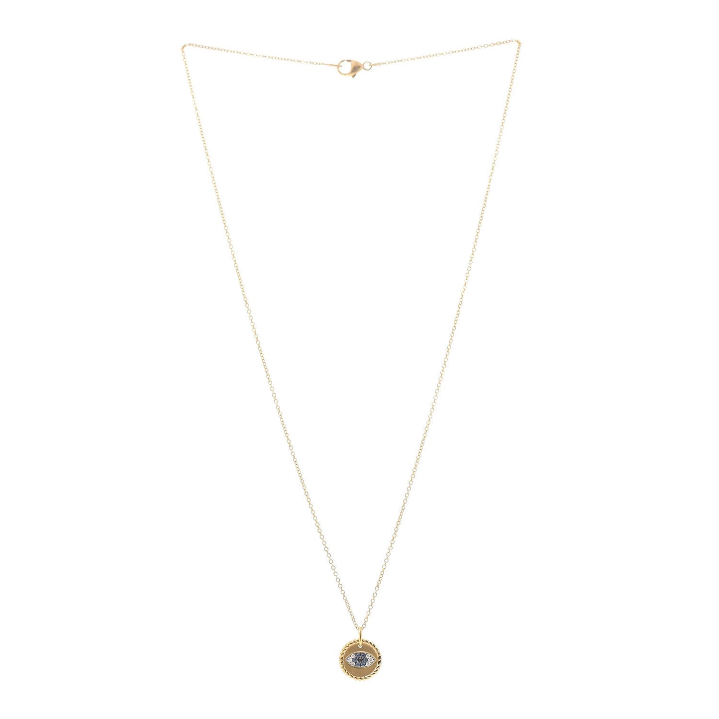 18K Yellow Gold Blue Sapphire Diamond Evil Eye Necklace