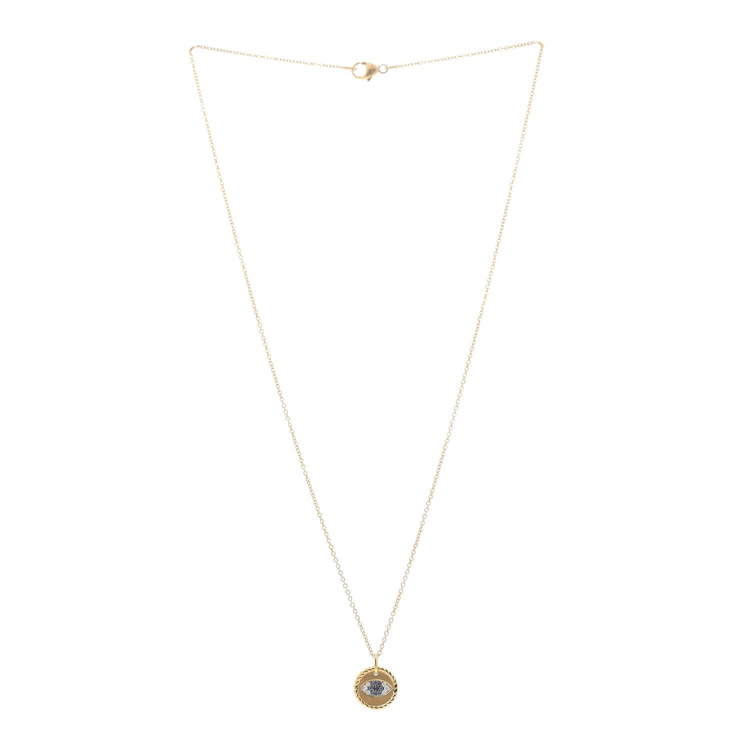 David Yurman 18K Yellow Gold Blue Sapphire Diamond Evil Eye Necklace 3 of 4