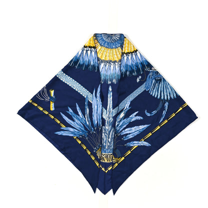 Hermes Silk Brazil Giant Triangle Scarf Bleu Nuit Jaune 1 of 4