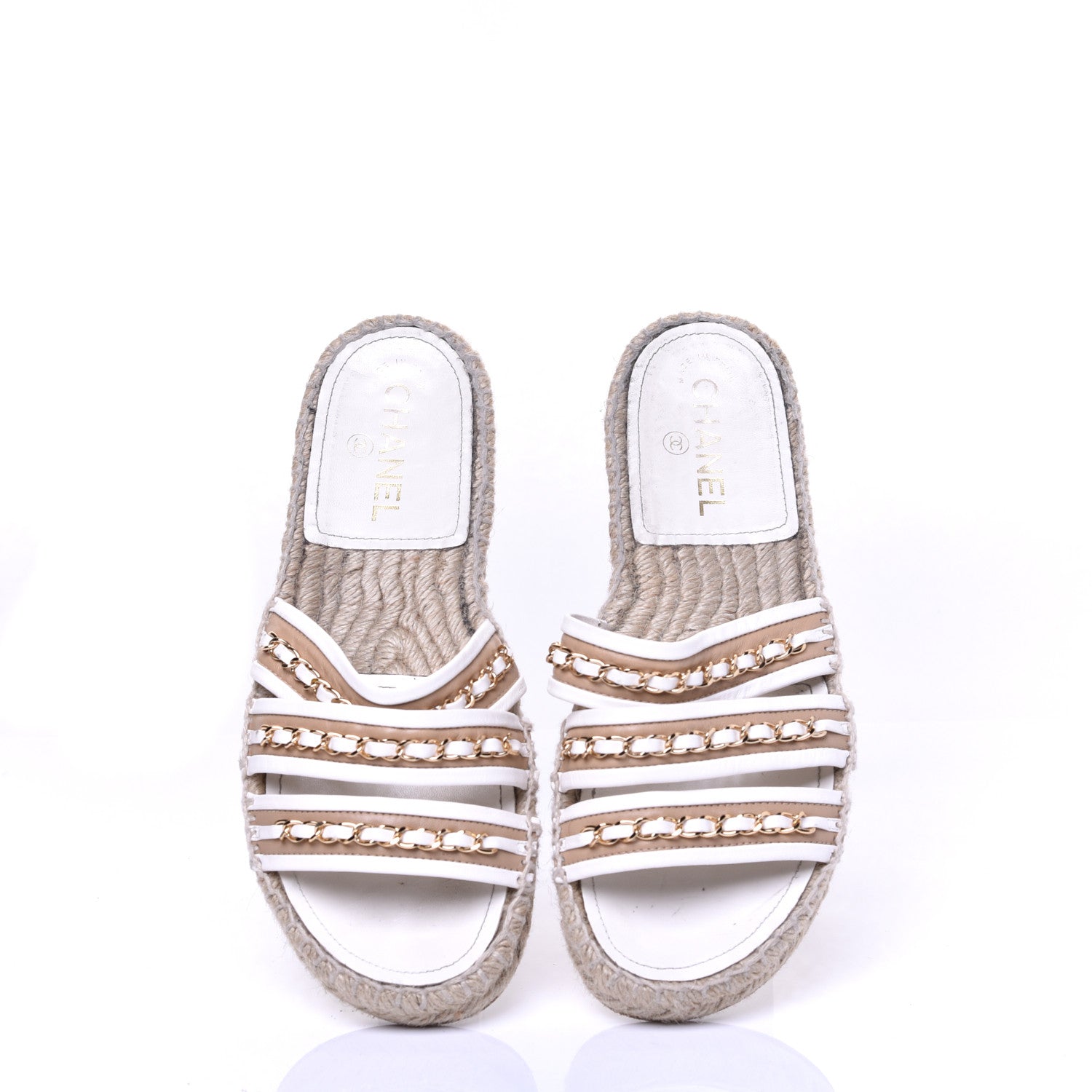 Chanel Lambskin Chain Espadrille Slip On Sandals 39 White 5 of 8
