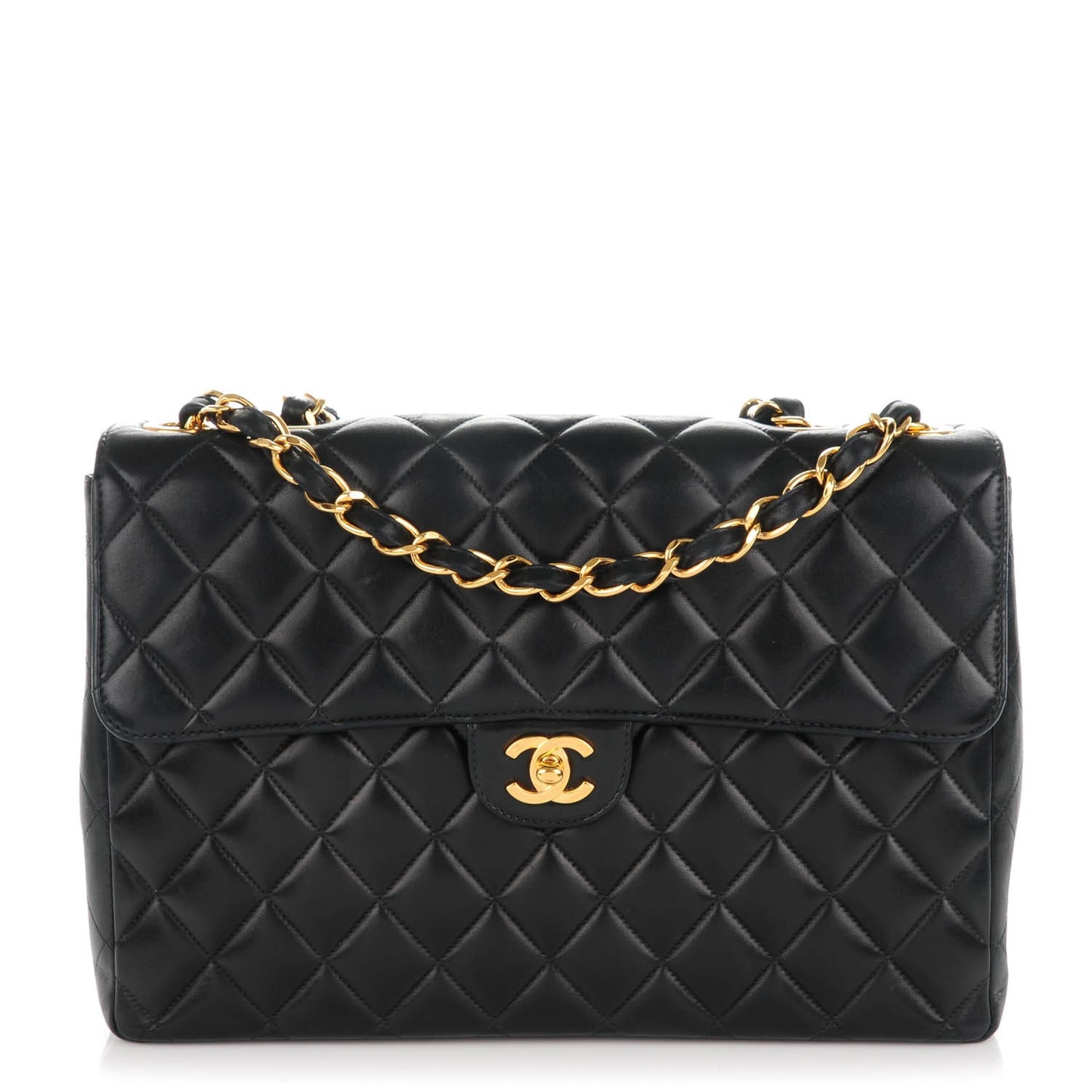 Lambskin Quilted Jumbo Single Flap Black