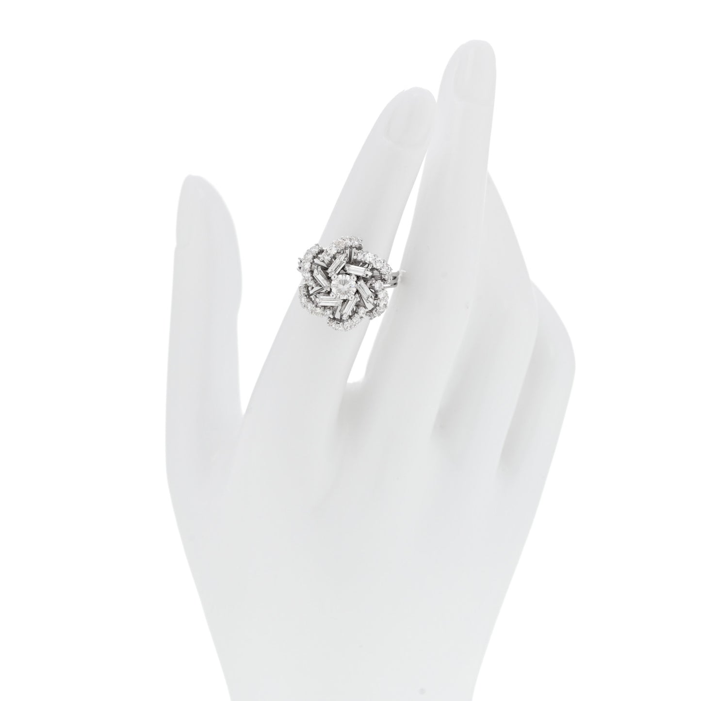 18K White Gold Diamond 1.80ctw Flower Spiral Cocktail Ring 52 6