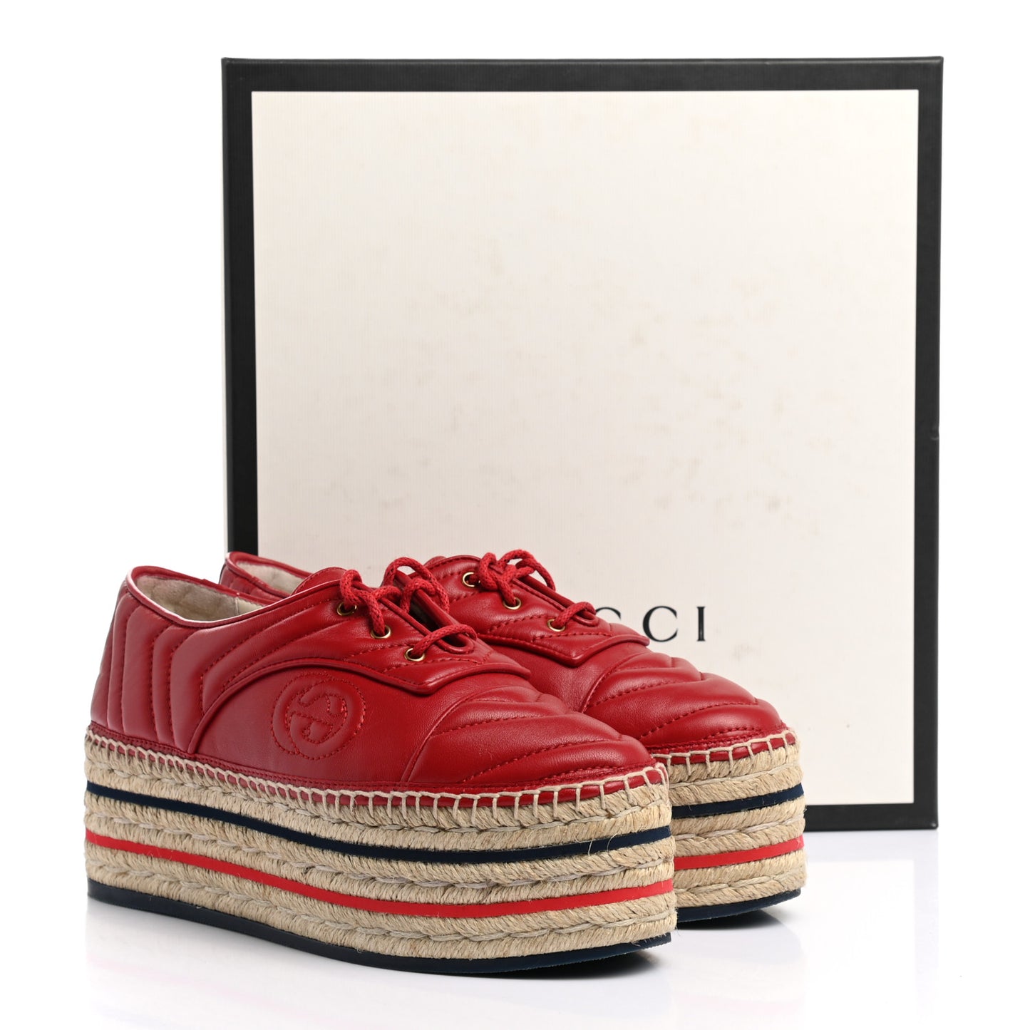 Nappa Matelasse GG Pilar Flatform Lace-Up Espadrilles 37 Hibiscus Red