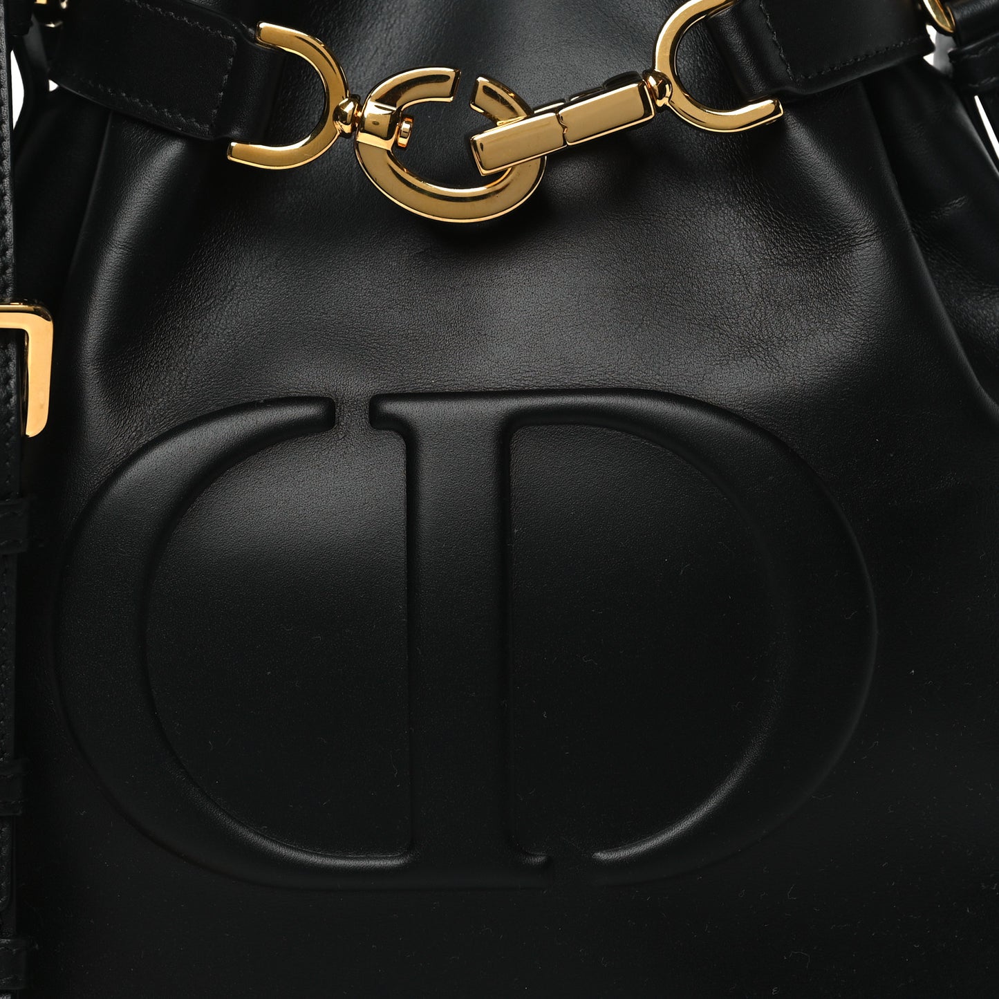 Calfskin CD Embossed Medium C'est Chain Bucket Bag Black