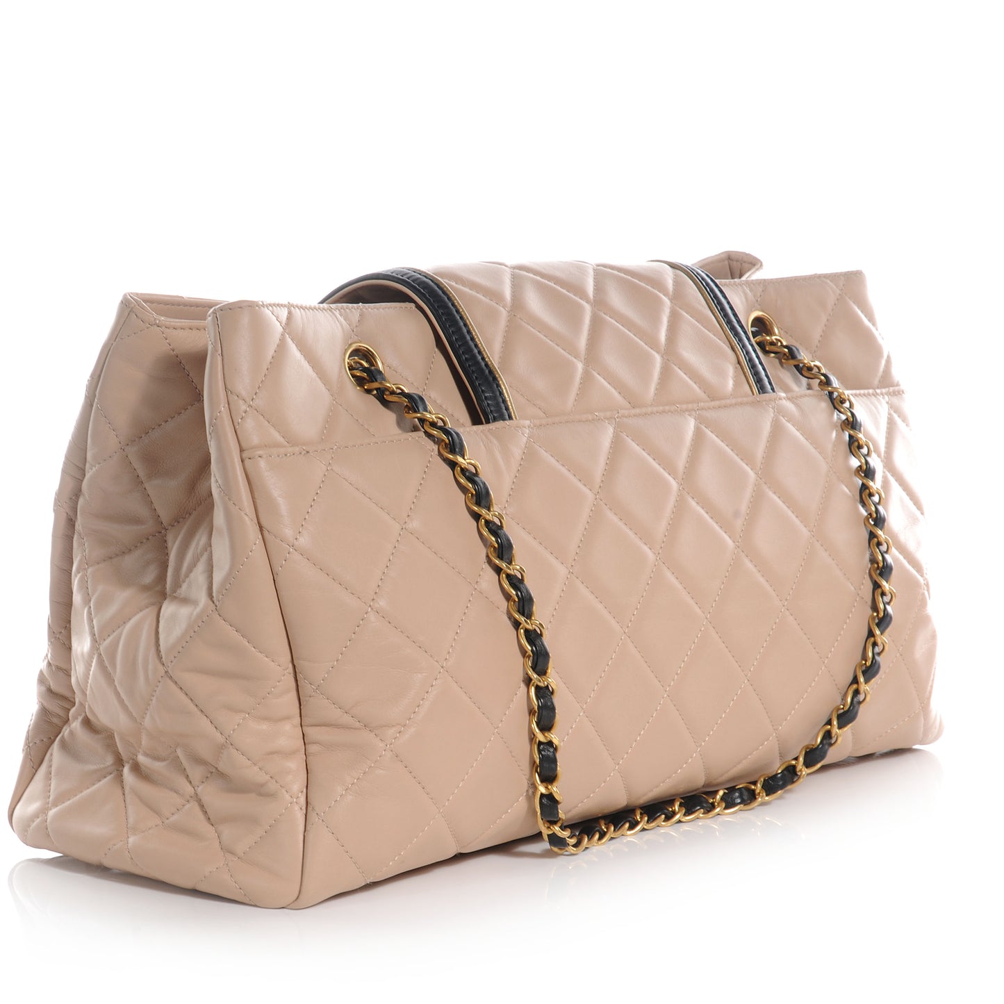 Lambskin Quilted East West Accordion Flap Beige
