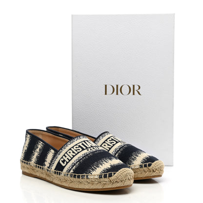 Christian Dior Cotton D-Stripes Embroidered Granville 15mm Espadrilles 38 Deep Blue 9 of 9
