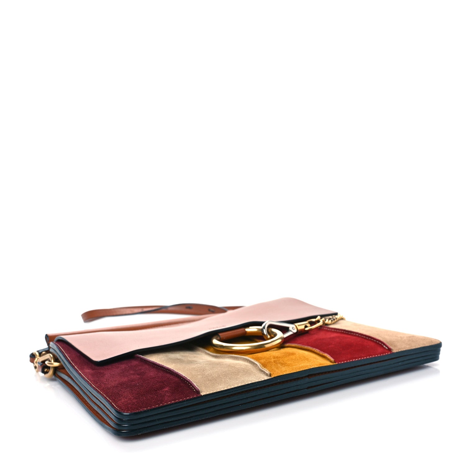 Chloe Suede Calfskin Striped Patchwork Medium Faye Shoulder Caramel Multicolor 3 of 10