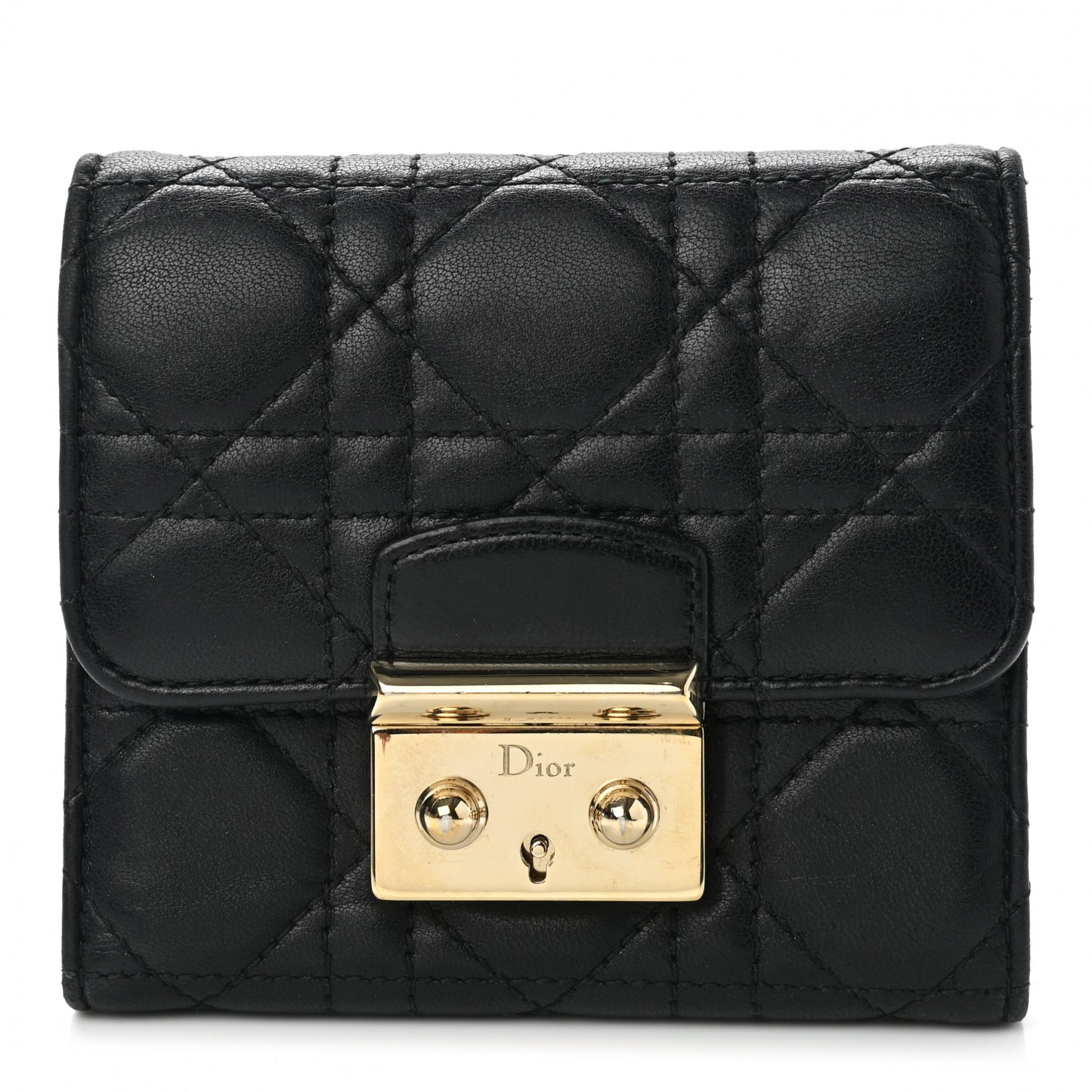 Lambskin Cannage Miss Dior Promenade Compact Wallet Black