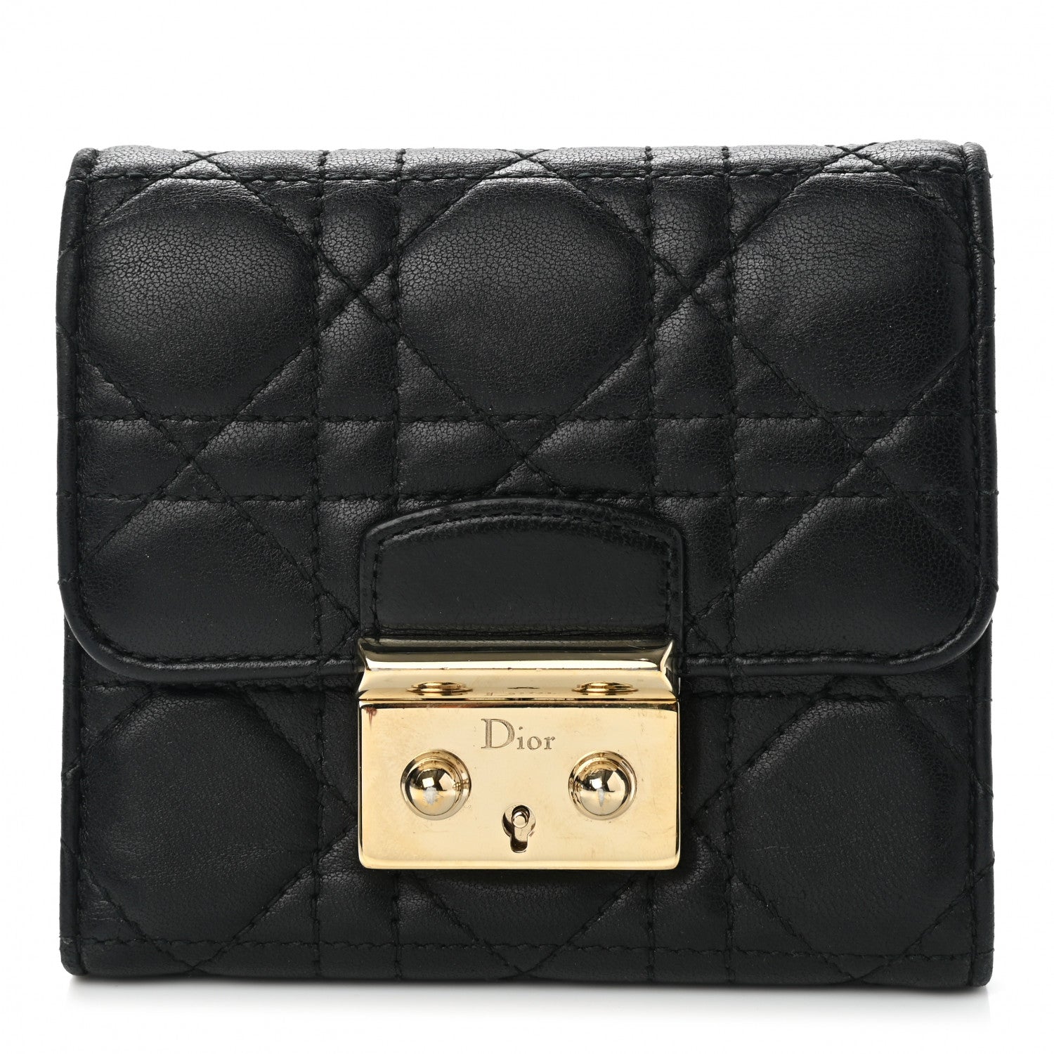 Christian Dior Lambskin Cannage Miss Dior Promenade Compact Wallet Black 1 of 8