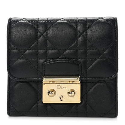 Christian Dior Lambskin Cannage Miss Dior Promenade Compact Wallet Black 1 of 8