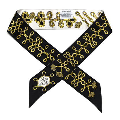 Hermes Silk Galons Et Brandebourg Twilly Black Gold White 1 of 5