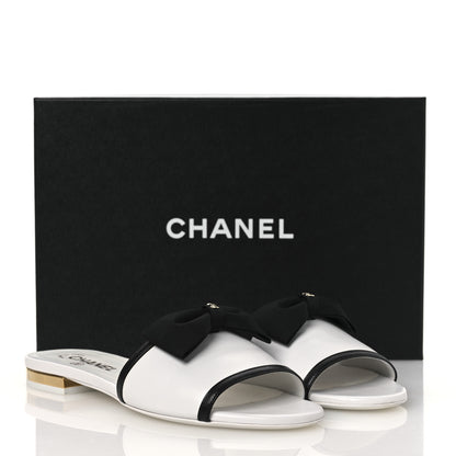Chanel Lambskin Grosgrain CC Bow Mules 38.5 White Black 11 of 11
